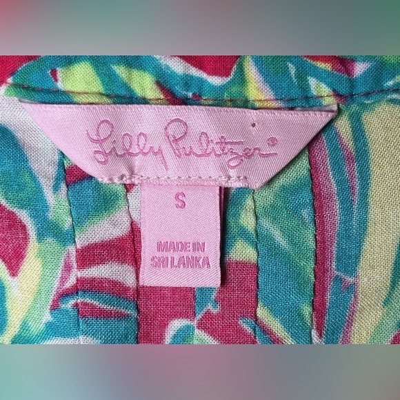 Lilly Pulitzer Sarasota Top Small Pleated Pink LS Jungle Tumble Boho Beach READ - Picture 4 of 8